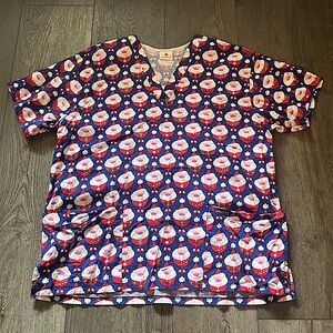 Women’s Peaches Christmas Santa Claus Scrub Top Plus Size XL